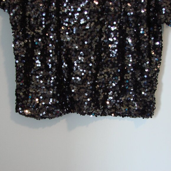 H&M Black Silver Sequin Top Sparkle Loose Fit Holiday Party Size Small - Picture 13 of 13